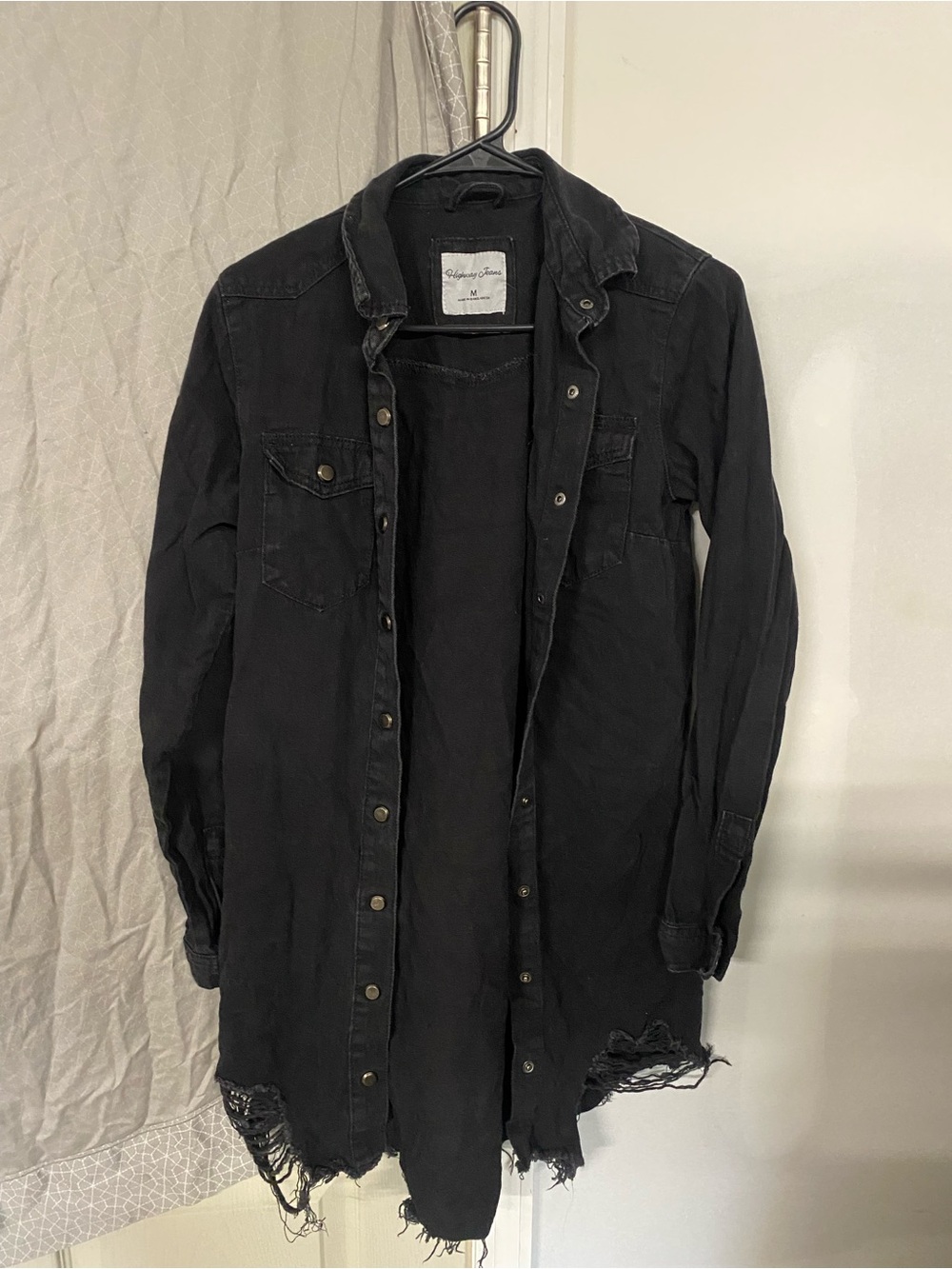 Distressed Black Women’s Long Shirt Jacket